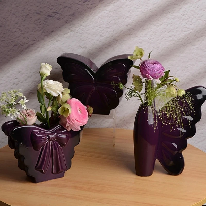 Creative Dark Butterfly Ceramic Vase Plant Pots Table Decoration Ornaments Flower Arrangement Floral Vase Room Aesthetic Decor