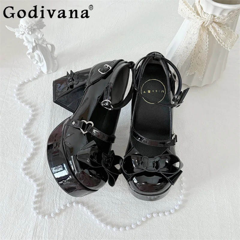 

Sweet Girl Japanese Original Lolita High Heels Round Head Thick Heel Waterproof Table Cute Bow Versatile Mary Jane Single Shoes