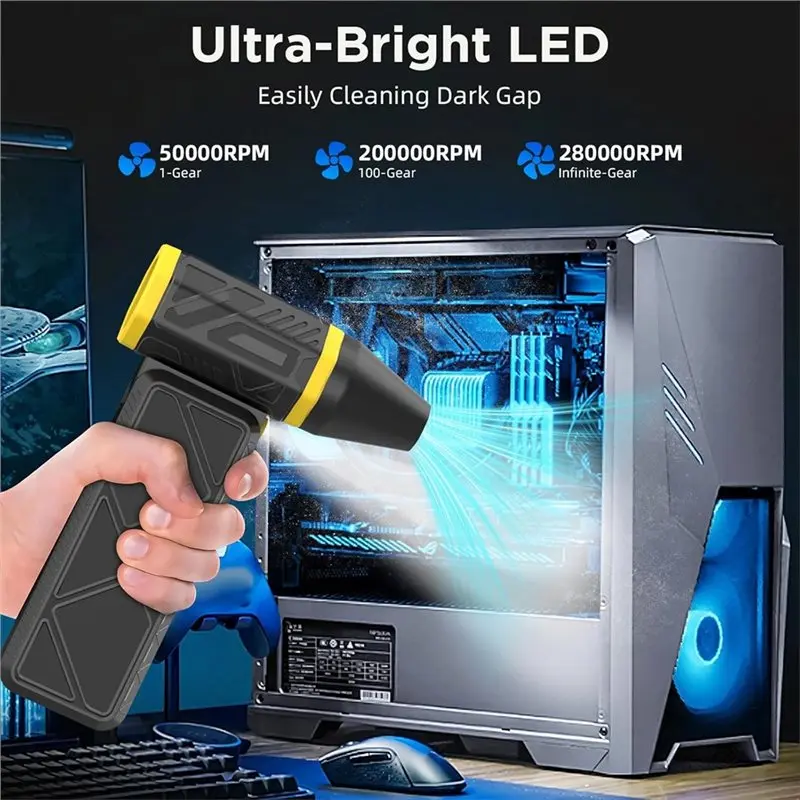 ABBK Cordless Air Duster 280000RPM, Rechargeable Mini Blower for Computer Keyboard House Outdoor Car, Compressed Air Duster