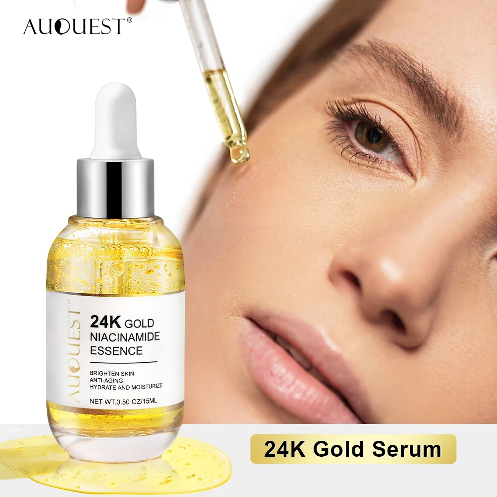 Niacinamide Serum Hyaluronic Acid for Face Brightening 24K Gold Serum Lifting Moisturizing Facial Skin Care Products AUQUEST