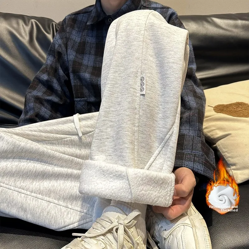 

Мужские спортивные повседневные брюки Thiened Fce с прямыми штанинами, осенне-зимние, с низкой талией, вязаные, модные, свободного кроя, длинные