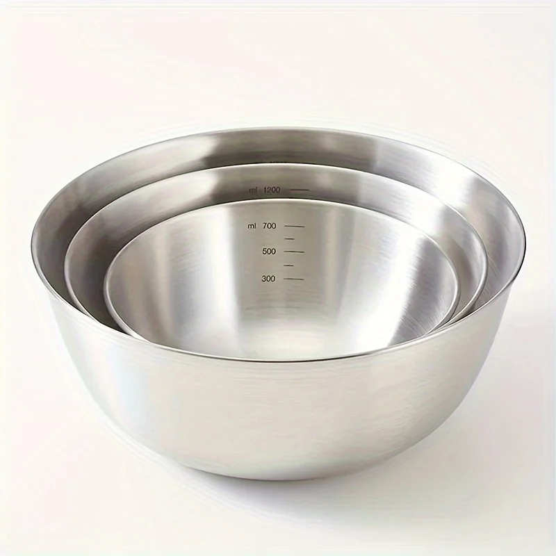 3 unids/set tazones para mezclar de acero inoxidable con marcas medidoras juego de ensaladera para el hogar Hotel cocina cocinar hornear