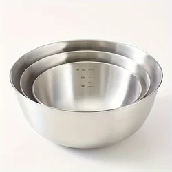 3 Pcs/Set Stainless Steel Mixing Bowls with Measuring Marks Salad Bowl Set for Home Hotel Kitchen Cooking Baking