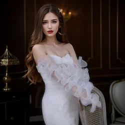 Manicotto da sposa staccabile manica rimovibile guanti da sposa in Organza con bordi arruffati accessori per feste di addio al nubilato VM35