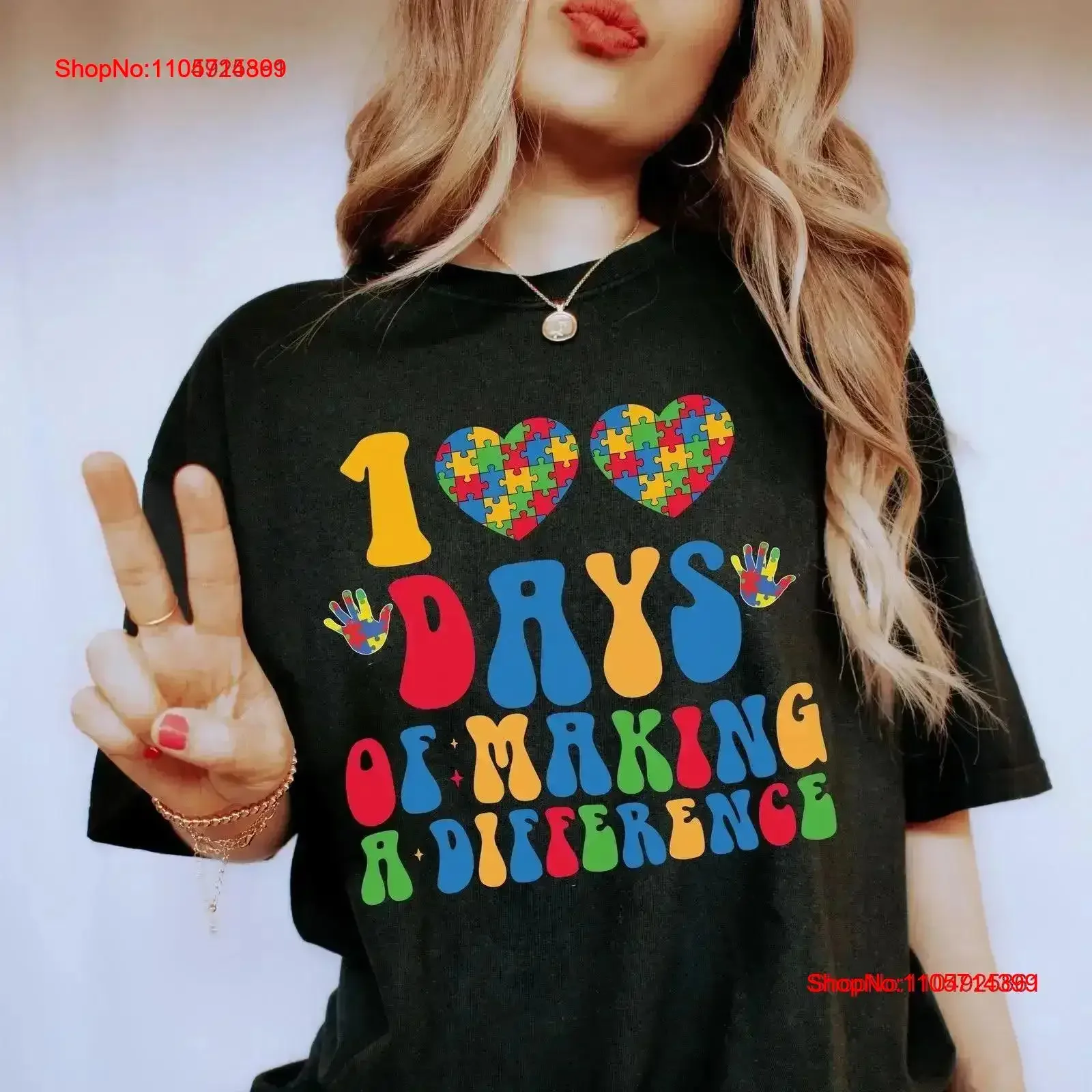 100 Days Of Making A Difference T Shirt 100th Day School Autism Special Education Teacher Awareness Ed vintage Washed vintage