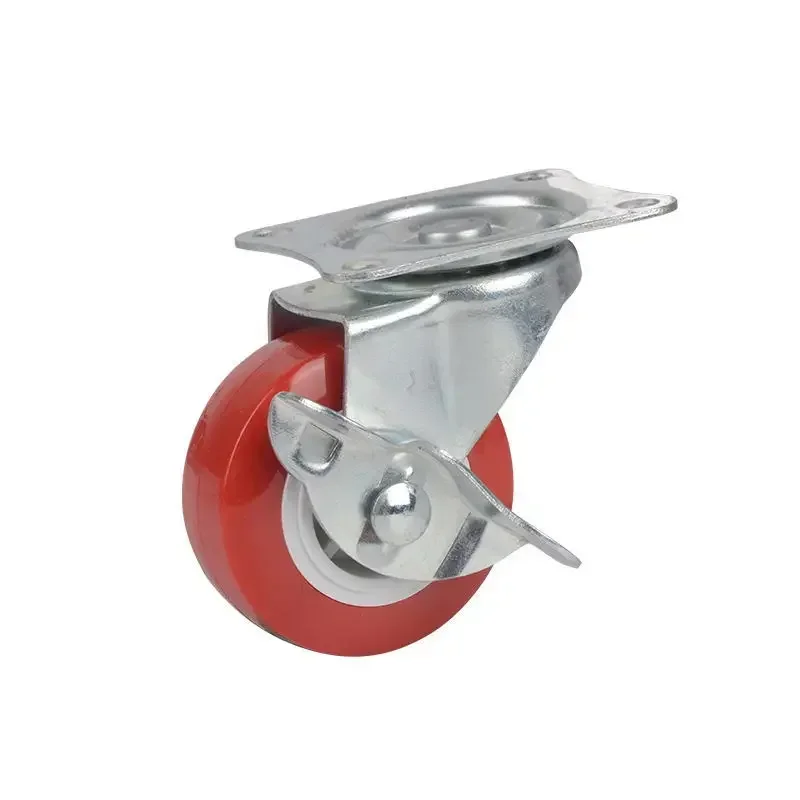 Red Plastic Rail Fixed Casters No noise Universal Wheel With Brake Small Cart Furniture Replacement Caster Hardware Accessories