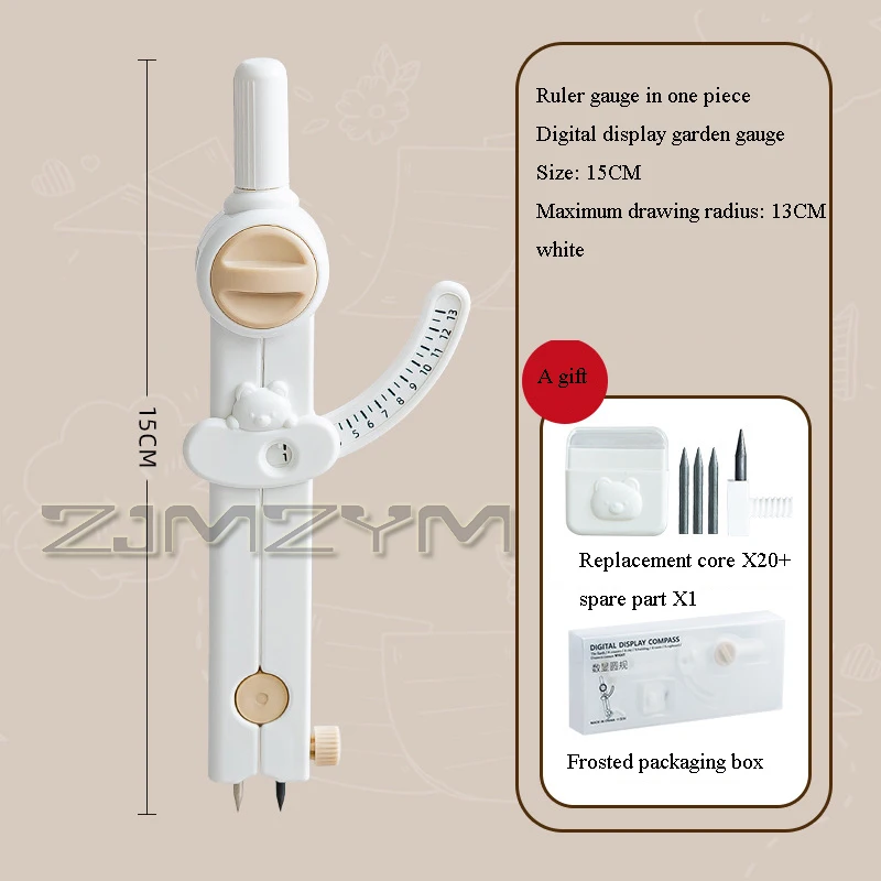 Plástico Digital Medidor Circular, Matemática Ensino Small Compass, Multifuncional Escala, Geometria Precision Tool, Morandi