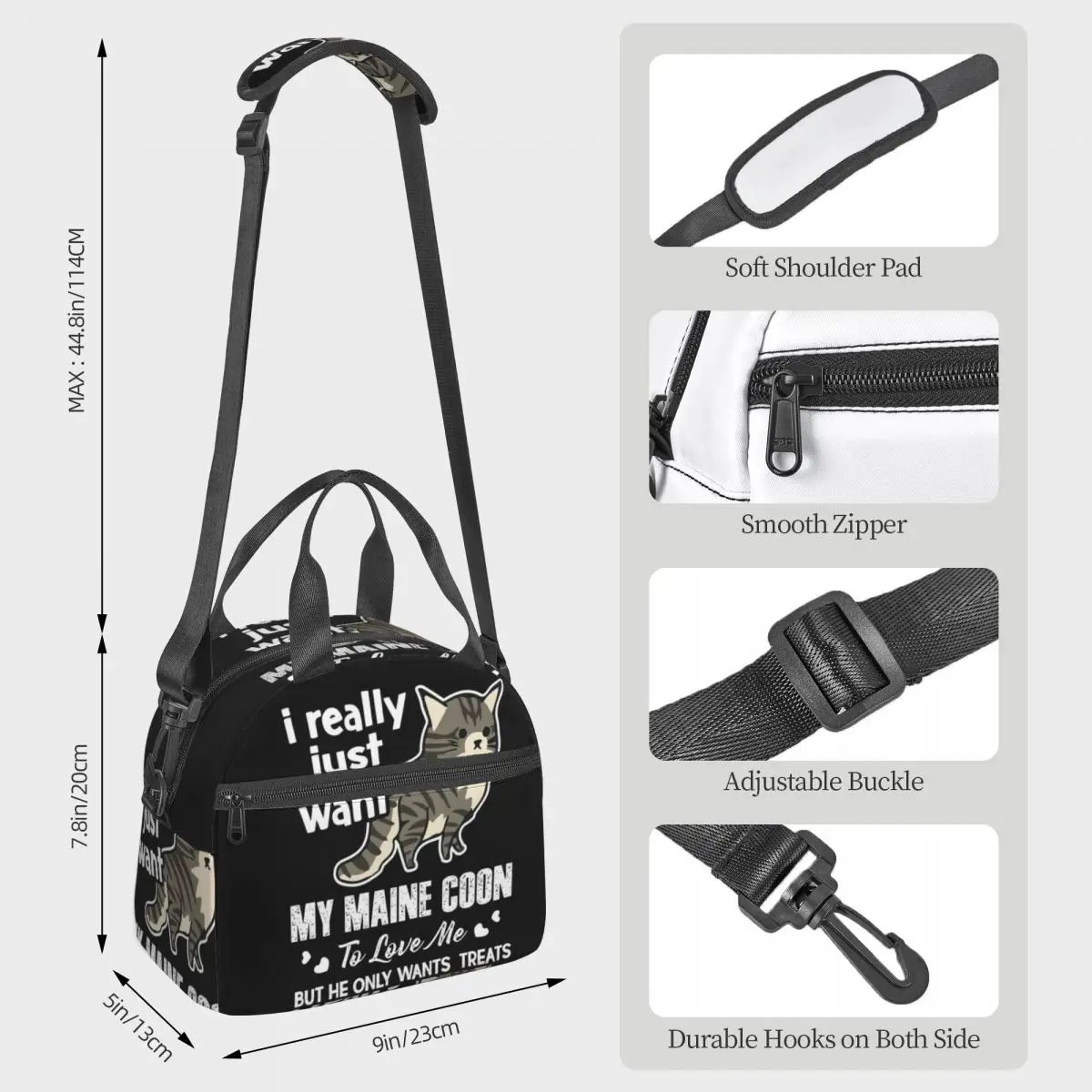 I Just Really Want My Maine Coon Cat Lunch Bags Insulated Bento Box Portable Lunch Tote Picnic Bags Thermal Bag for Woman Work