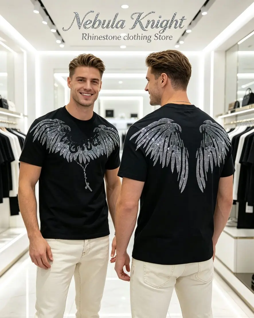 Luxury Sparkling Crystal Rhinestone Men T-Shirt Crew Neck Short Sleeve Summer Hip Hop Street Casual Tops