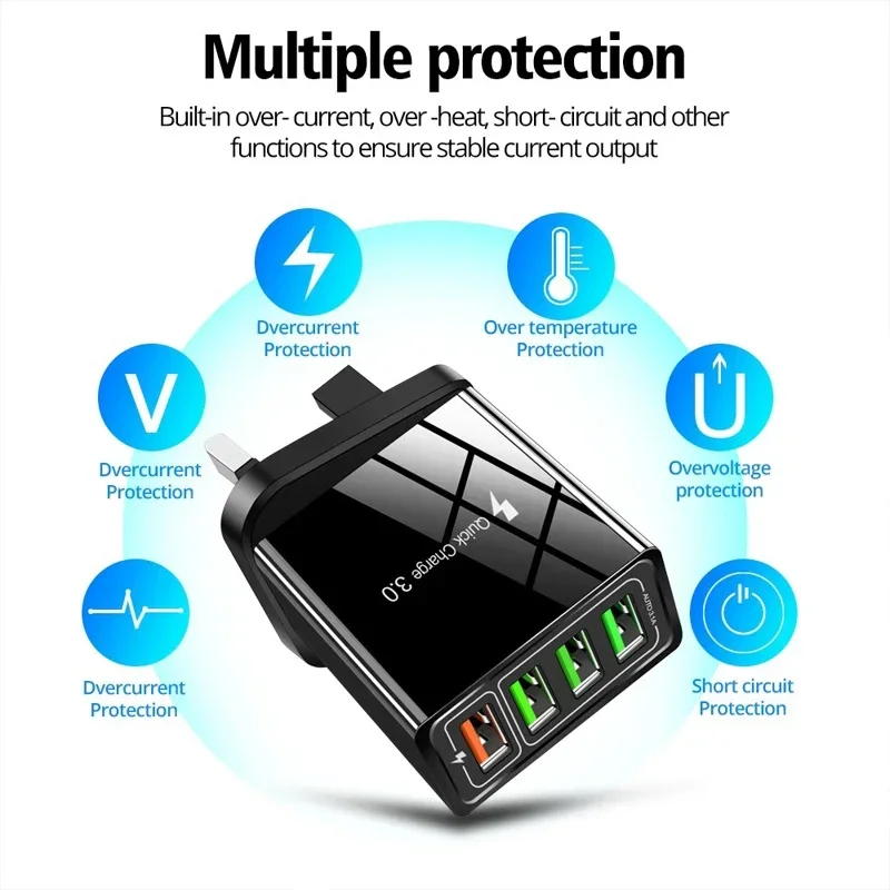 【شحن سريع】4.1A QC 3.0 4 منفذ USB شاحن سريع رئيس عالمي الاتحاد الأوروبي الولايات المتحدة المملكة المتحدة مهايئ شاحن محول الهاتف السفر #5
