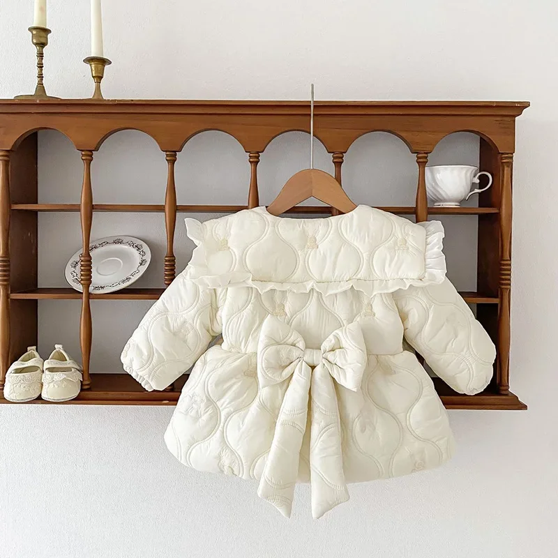 Mädchen-Jacke mit Pelzfutter für den Winter, 0–4 Jahre, Baby- und Kinderkleidung, dicker Mantel, warme Umlegekragen-Parkas für Kinder, Mädchen-Outwear