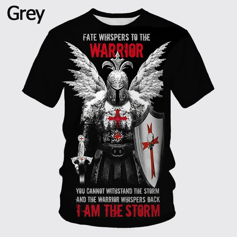 New Arrival Knights Templar Print 3d T-shirt Female Personality Sacred Cross Pattern Tshirt Men\'s Casual Outdoor Breathable Tops