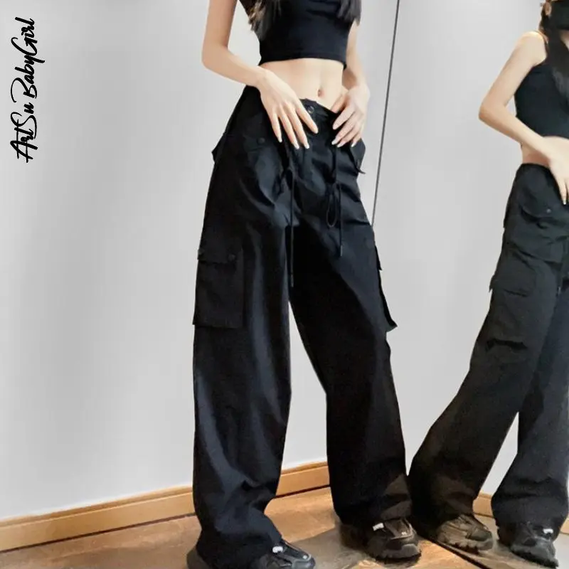 

High Waisted Trousers Pockets Cargo Pants Women Streetwear Y2k Vintage 90s Aesthetic Wide Leg Pants Loose Sweatpants Baggy Pants