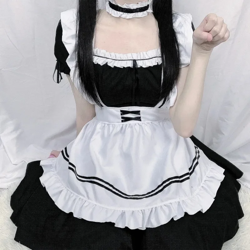 2024 Black Cute Lolita Maid Costumes Girls Women Lovely Maid Cosplay Costume Animation Show Japanese Outfit Dress Clothes