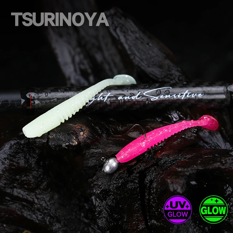 TSURINOYA T Tail Soft Lure Fishing Bait Silicone Worm Soft Bait for Ajing Rockfish 20pcs 38mm 0.4g Isca Artificial Trout Bass