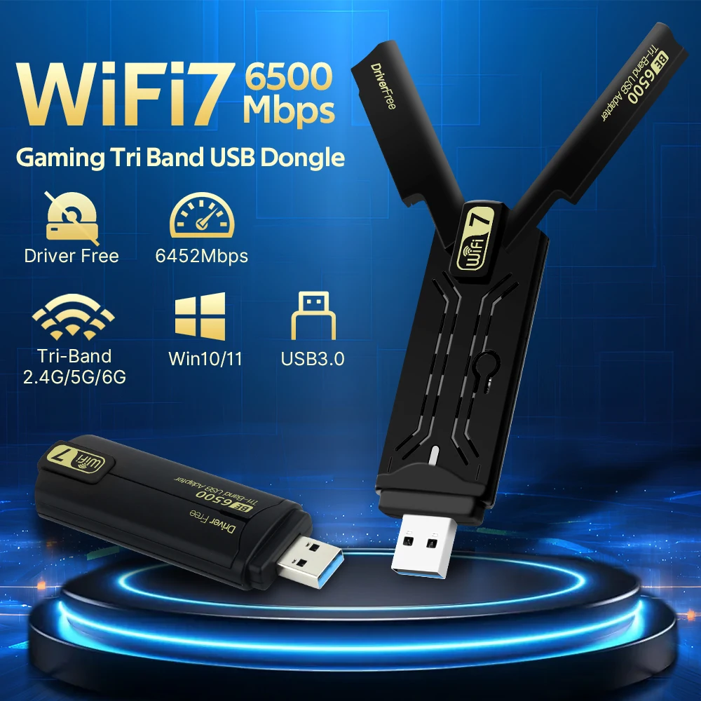 Fenvi WiFi 7 USB 3.0 อะแดปเตอร์ BE6500 การ์ดเครือข่าย Tri Band 6G/5G/2.4G USB Dongle ตัวรับสัญญาณไร้สายไร้สายไดร์เวอร์ฟรี Win 10 11