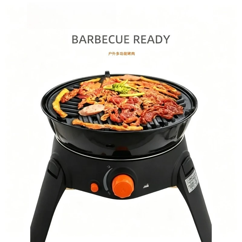 Outdoor Multi-function Gas Stove Camping Barbecue Grill 6-piece Set Folding