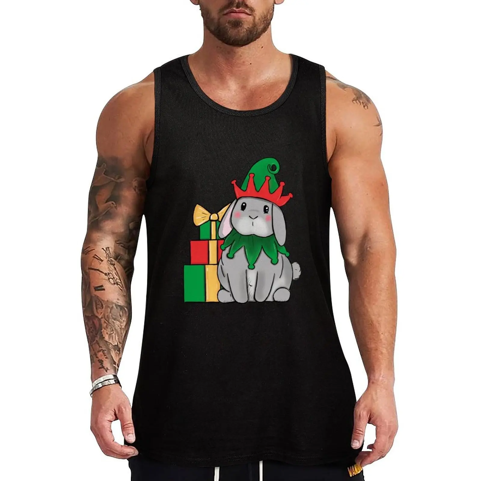 

Christmas elf bunny rabbit Tank Top mens clothing Men's fitness t-shirt gym shirt men