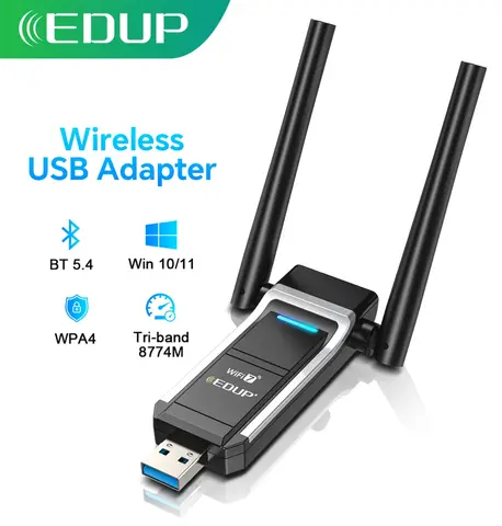 EDUP BE1703 WiFi 7 USB Adapter 80211be TriBand 2.4GHz 5.8GHz 6GHz 6500Mbps Wireless Dongle for Win 10/11 PC Laptop Desktop