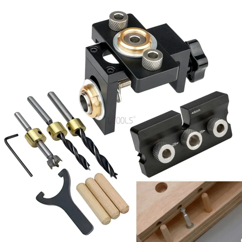 Adjustable Doweling Jig 3in1 6/8/10/12/15mm Woodworking Drill Guide Locator Tool