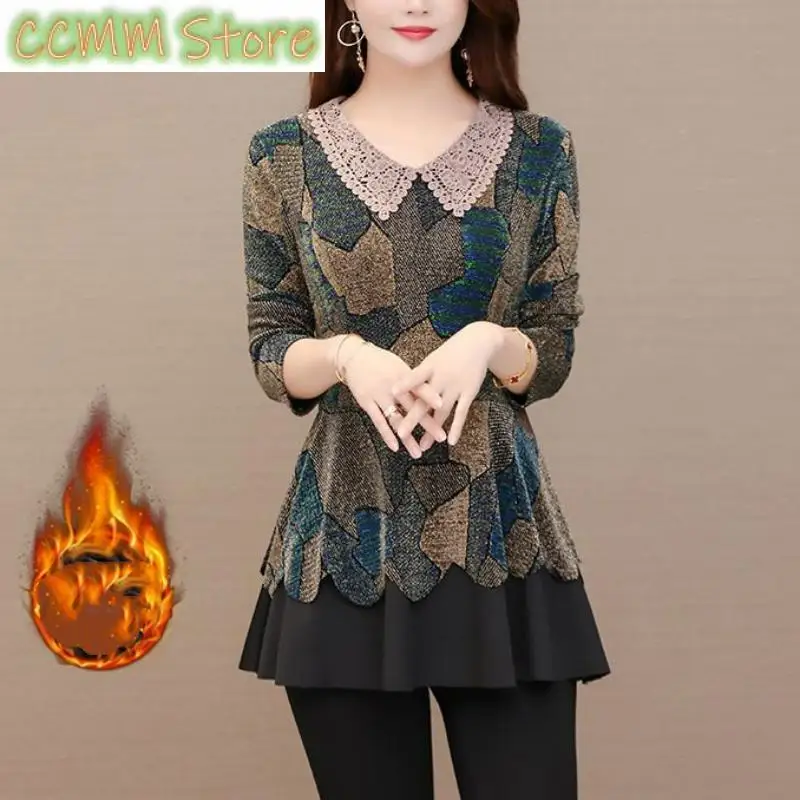 New Vintage Women Midi T-Shirts Spring Autumn Female Doll Neck Long Sleeve Elegant Fashion Big Size Pullover Slim Tops