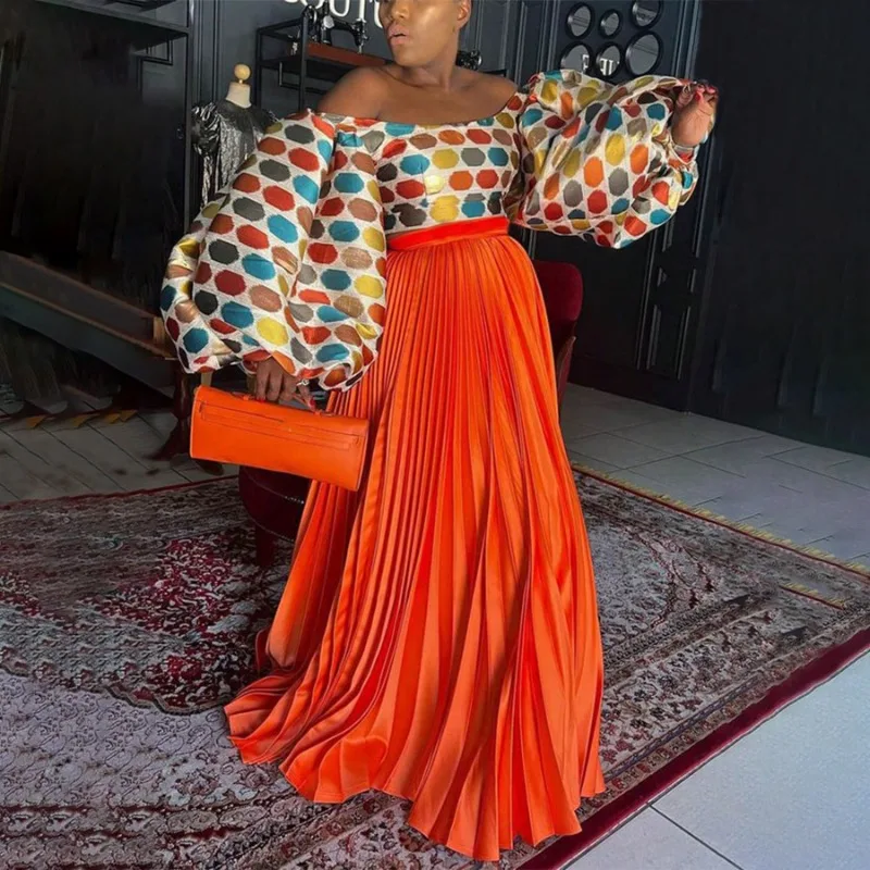 KEXU ผู้หญิงแฟชั่น 2025 ฤดูร้อน Big Swing จีบกระโปรงยาวเอวสูง Street Party ยาว Maxi กระโปรง
