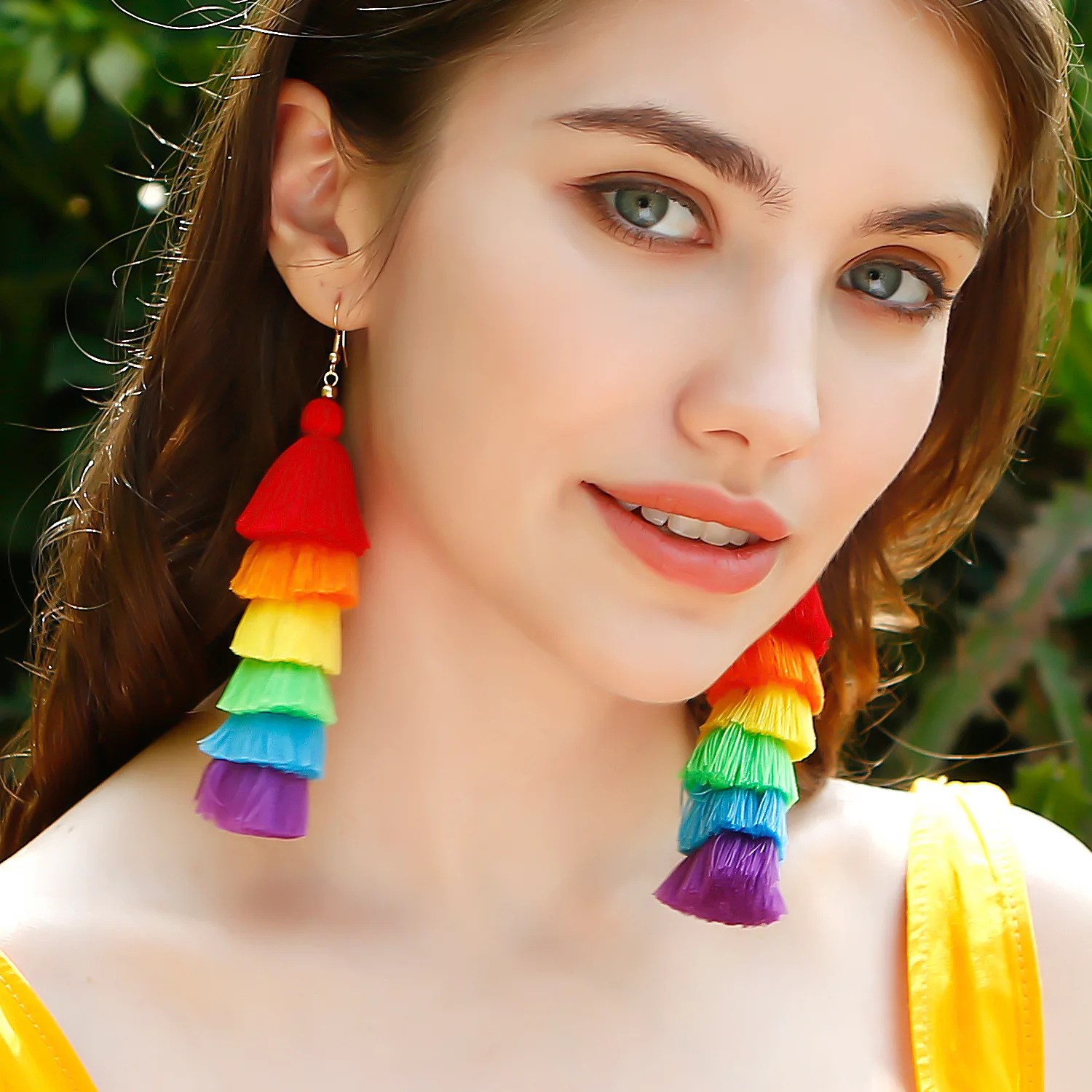 3*12cm Handmade Rainbow Tassel Earrings for June Celebration - 6-Tier Macrame Cotton Tassel Earrings Bisexual Gay Pride LGBT