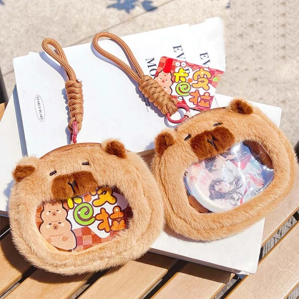 Portable PP Cotton Capybara Zero Wallet Soft Creative Transparent Badge Bag Short Rope Pendant Capybara Plush Purse Kids