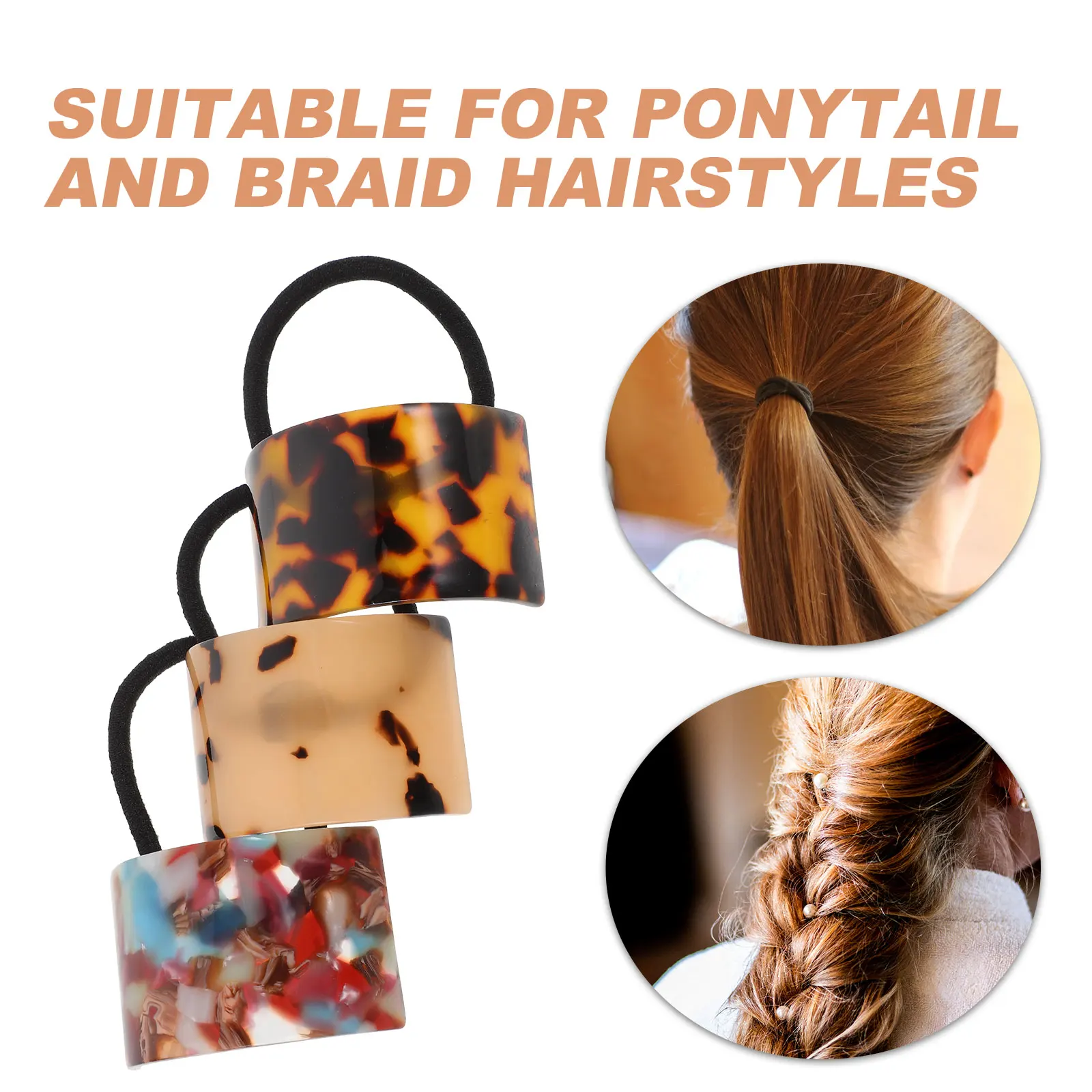 

3pcs Half Circle Hair Ring Set Women Elastic Ponytail Holders Acetate Sheet Hair Accessories Geometric Design Stretch Ties