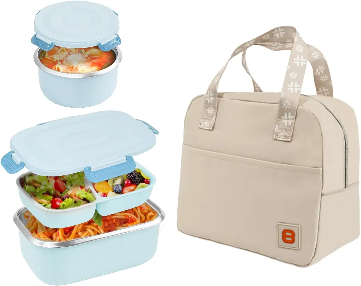 

Insulated Bento Box with Thermo, 18/8 Stainless Steel Lunch Box, Bento Box for Adults and Kids with PP5 Containers, Food