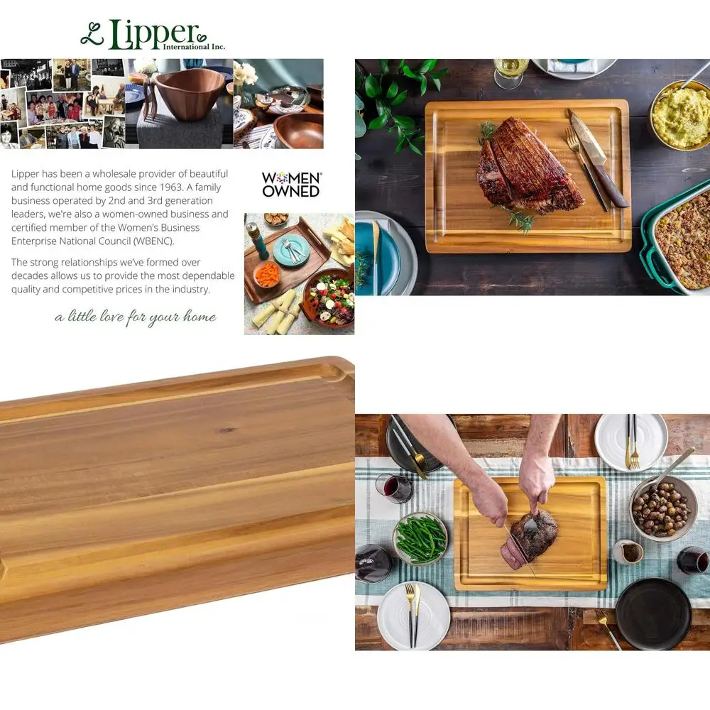 

20x15 Inch Acacia Wood Carving Board, 1.5 Thick, with Deep Groove and Built-In Handles for Meat Cutting & Serving