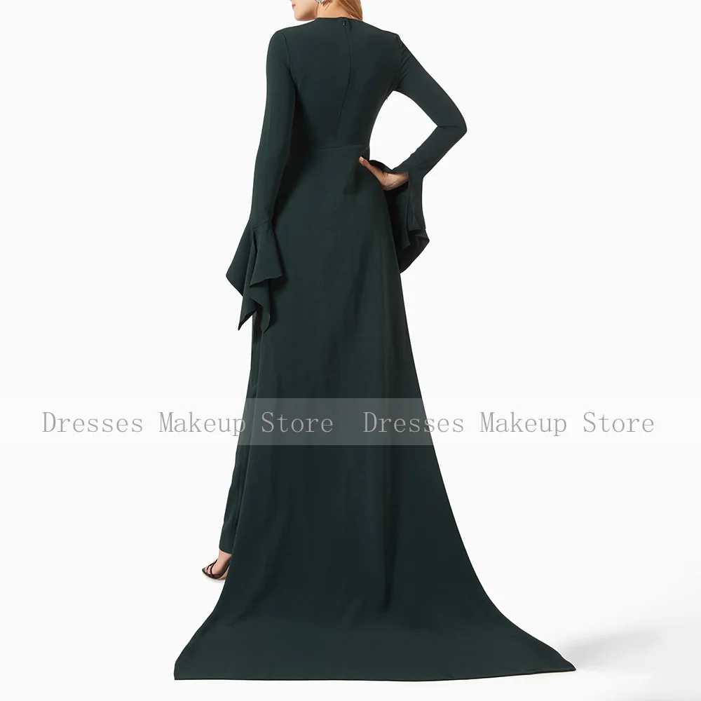 Dark Green Evening Dress Long Sleeves O Neck Sheath/Column Formal Evening Gowns for Women 2024 Elegant Wedding Guest Dresses