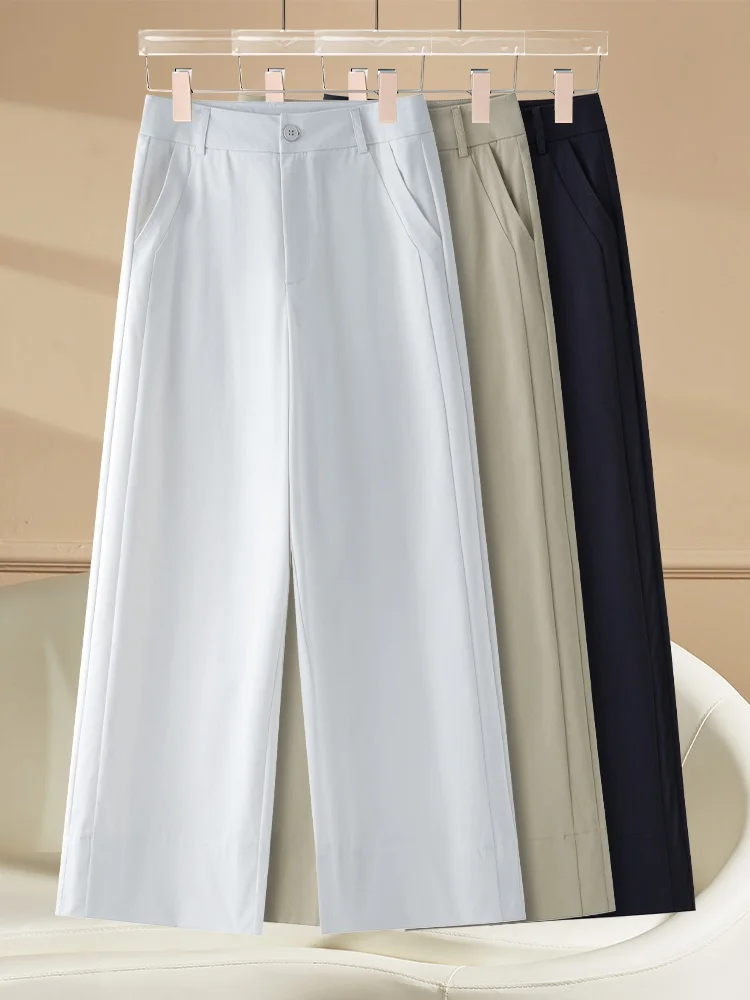

Ice Silk Straight Leg Suit Pants Women Summer Thin High Waist Loose Nine Points Casual Narrow Version Wide Leg Pants