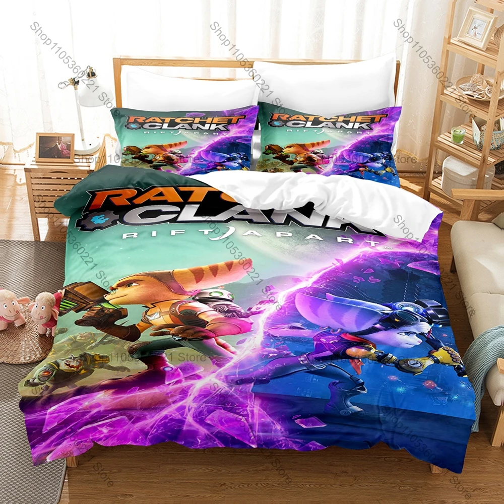 Game Ratchet and Clank Bedding Set 3 Piece Duvet Cover Set Cartoon Game Bed Linen for Kids Teens Bedroom Decor