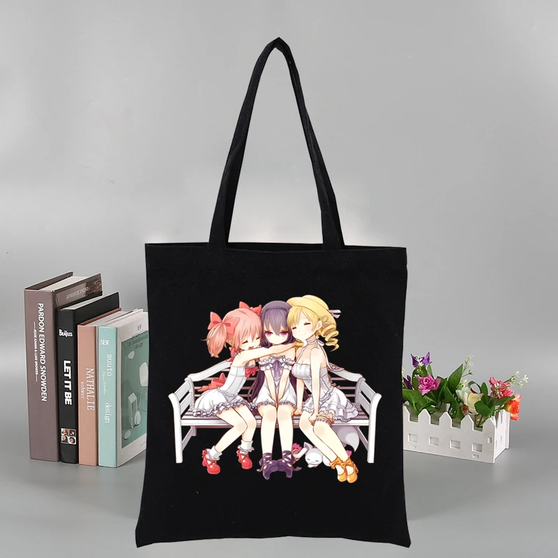 Madoka Magica Puella Magi  Canvas Shoulder Tote Bag for Women Handbags Eco Reusable Shopping Bag Vintage Fashion Ulzzang Bags