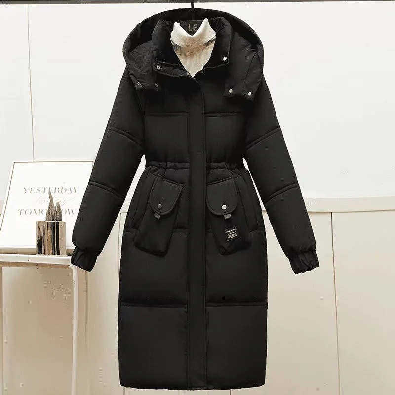 In 2024 New Fashion Plus-size Cotton-padded Women Jnee-length Long Western-style Waist Slimming Winter Fashion Padded Warm Coat