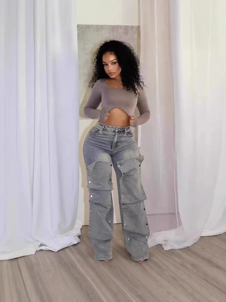 Sister Star Jeans Mode Casual Recht Elastisch Herfst Street Style Trendy afneembare knopen Veelzijdige elegante Commuter Jeans