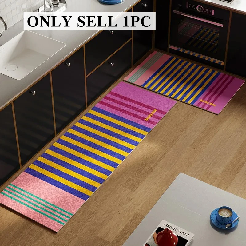 Carpet for Kitchen Non-slip Waterproof Oil-proof Floor Mat PVC Leather Long Rug Dopamine-inspired Colors Home Decoration Carpets