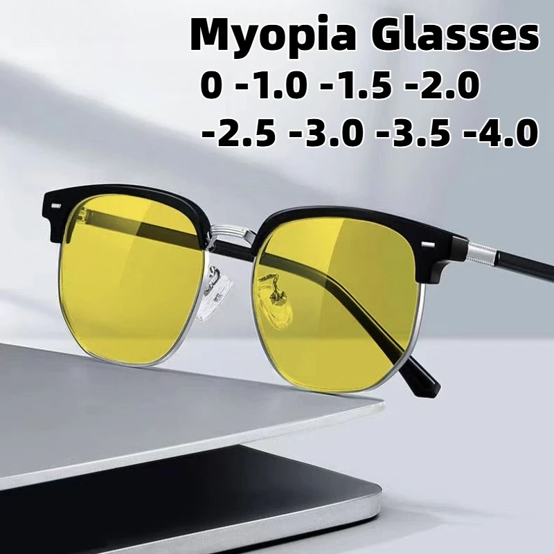 

Square-Frame High-Definition Night Vision Myopia Glasses Unisex Classic Driving Anti-Glare Eyewear Daily UV-Protective