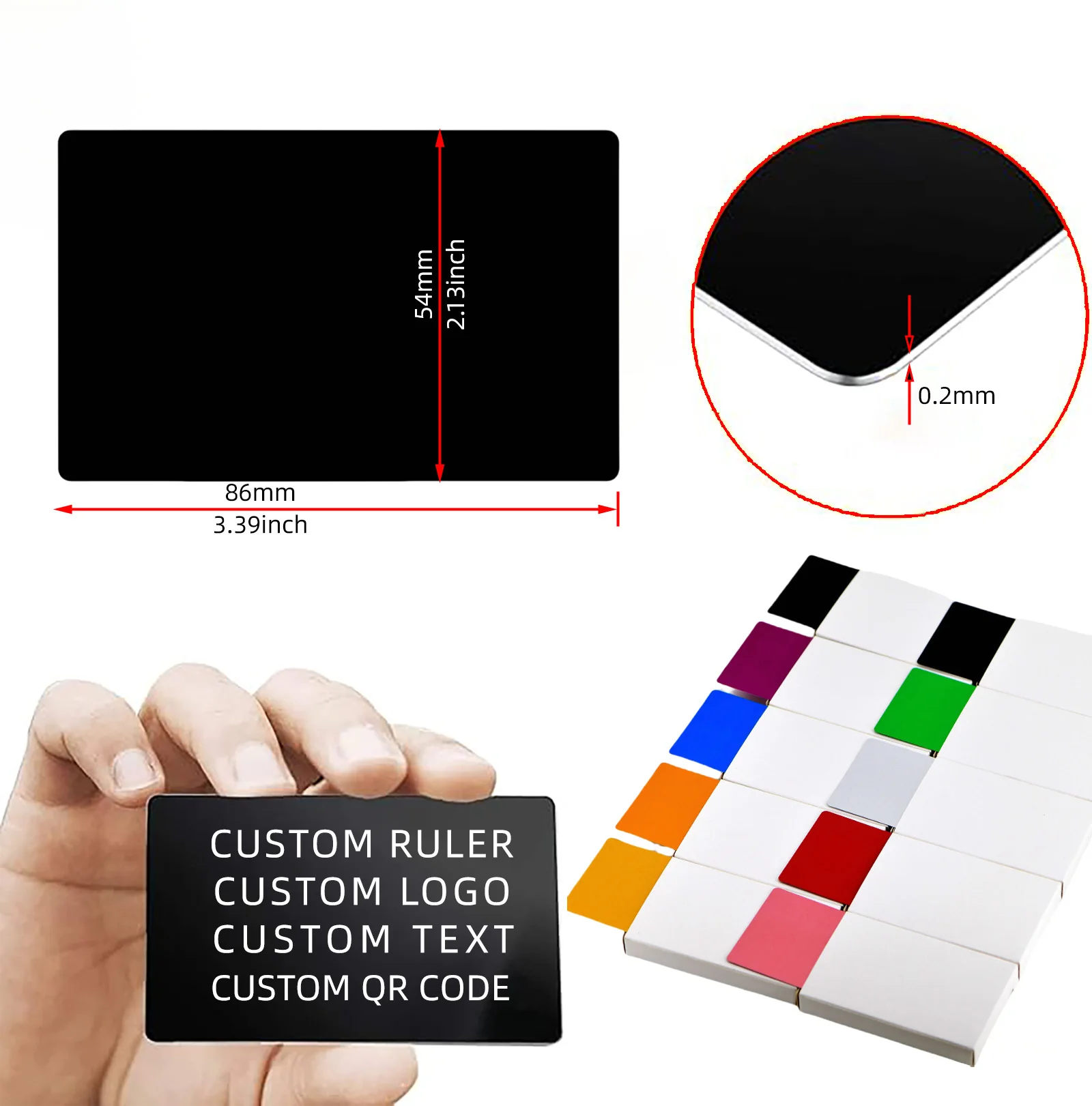 사용자 정의 많은 200pcs 금속 이름 카드 개인화 된 명함 졸업 눈금자 레이저 조각 프로 모션 디스플레이 선물 광고