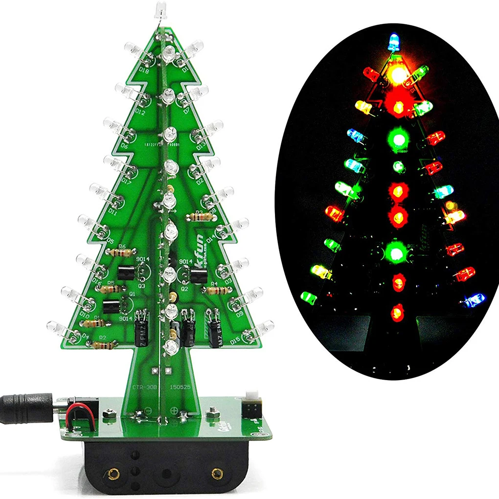 DIY Árvore de Natal LED Flash Kit, Aprendizagem Eletrônica 3D Set, 3 Cores, Vermelho, Verde, Amarelo, LED piscando, Ferramentas PCB solda, Acessórios