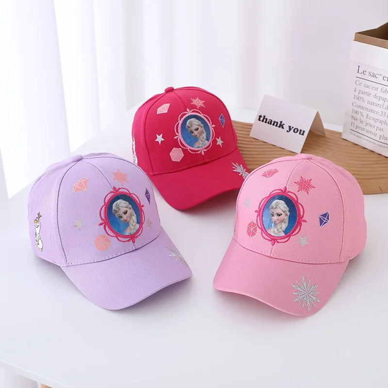 

2025 Summer Baby Boys Sports Hats Cotton Baseball School Cartoon Princess Frozen Elsa Children Outdoor Kids Caps for 2-8Years