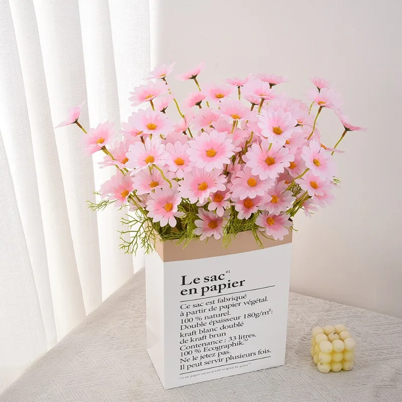 5 flores de simulación de manzanilla y Margarita, decoración para sala de estar, decoración del hogar, flores de mano para boda, flores falsas