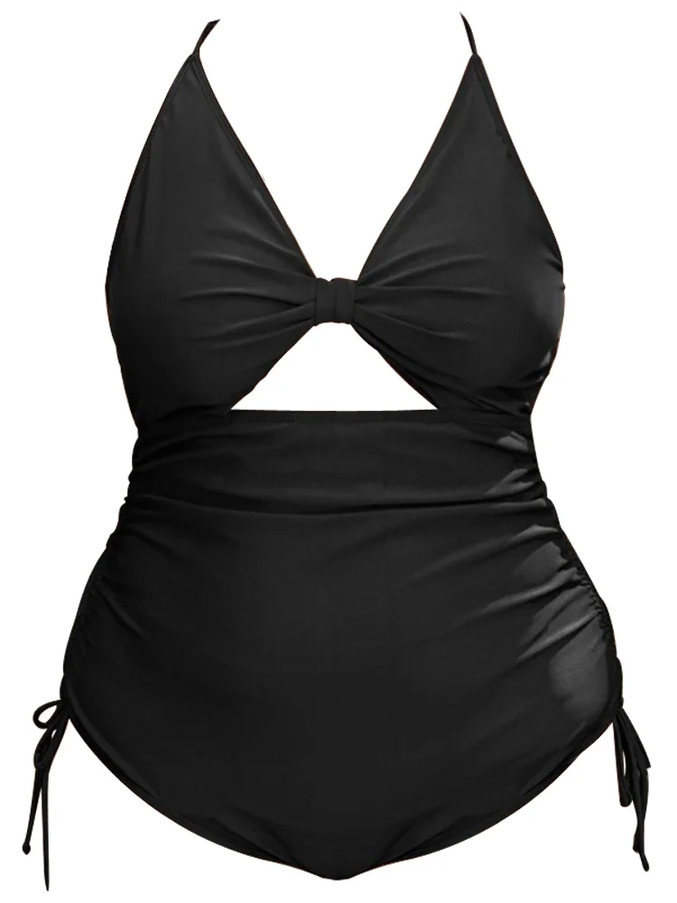 = Sexy plus size fat mm big chest one-piece swimsuit drawstring lace-up