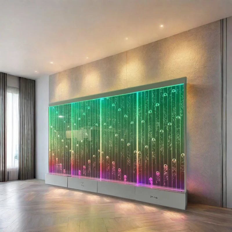 カスタムインテリア装飾機能付き、床置き型アクリルバブルウォール、RGB LEDライト搭載、デジタル制御可動式パン