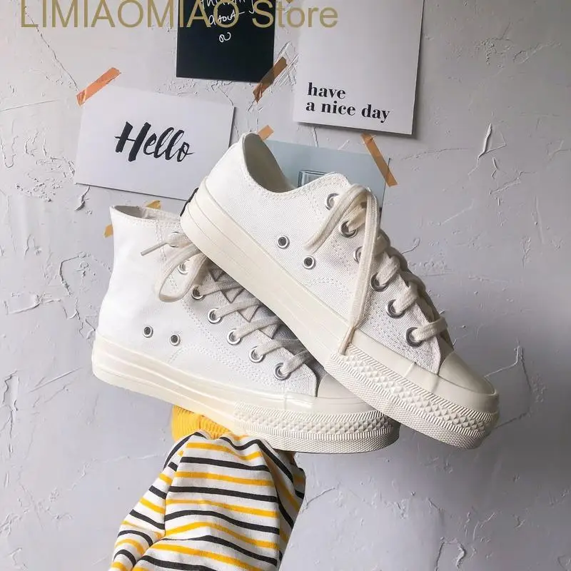 White Canvas Shoes Female Summer New Student Korean Harajuku Board Shoes Solid color comfortable