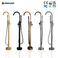 Luxury Modern Brass Freestanding Bathtub Faucet Set Double Handle 360° Rotating Bathroom Mixer Bath 2 Function Shower Water Tap