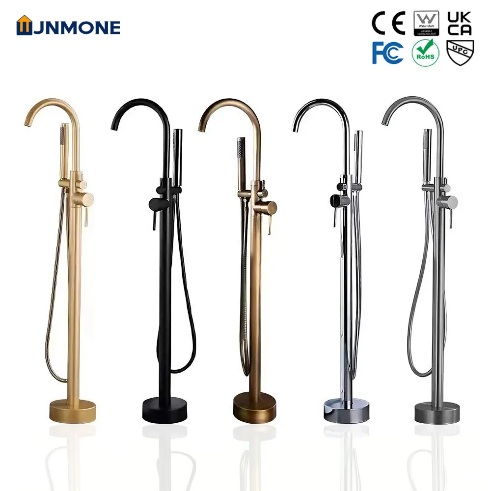 Luxury Modern Brass Freestanding Bathtub Faucet Set Double Handle 360° Rotating Bathroom Mixer Bath 2 Function Shower Water Tap