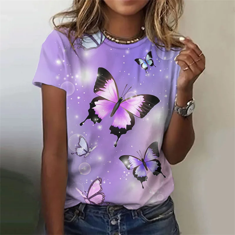 New Harajuku 3D Flower Butterflies Printing T Shirt Floral Graphic T-shirts Women Fashion Short Sleeves Girl Clothing Tee Shirts