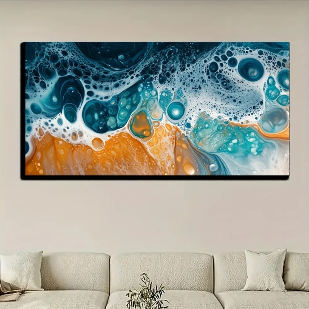 

"Золотой абстрактный водопад" акриловая картина, настенная художественная лестница, декоративная картина, рама из массива сосны толщиной 1,5 дюйма